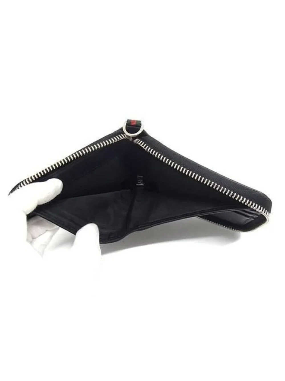 Gucci Bifold Wallet Zip Around Compact Black Leather Billfold Sherry Line